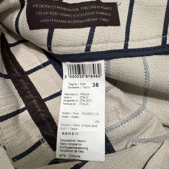 Peserico Pants Women EU38 Ivory Brown Pinstriped Cotton Trouser Leg High Rise - Picture 15 of 16